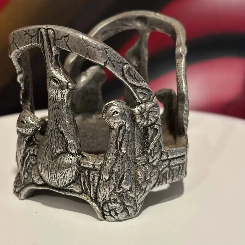 Vintage Pewter Rabbit Napkin Ring Holder